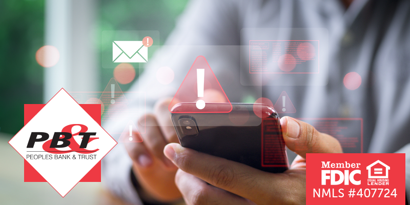 Person sitting and using their smartphone with illustration overlay of exclamation point and email icon with notification