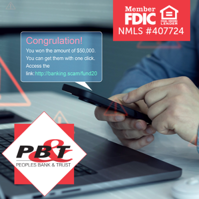 Man in front of laptop holding a cellphone that has a scam text popping up above it